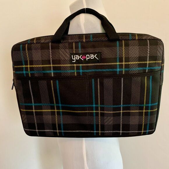 VTG Plaid Check Yak Pak Laptop Computer Case Padded Blue Carrying Case Bag Purse - Picture 1 of 6